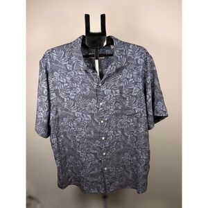 Tommy Bahama Mens XL Short Sleeve Button Down Shirt Tropical Leaf Print Blue